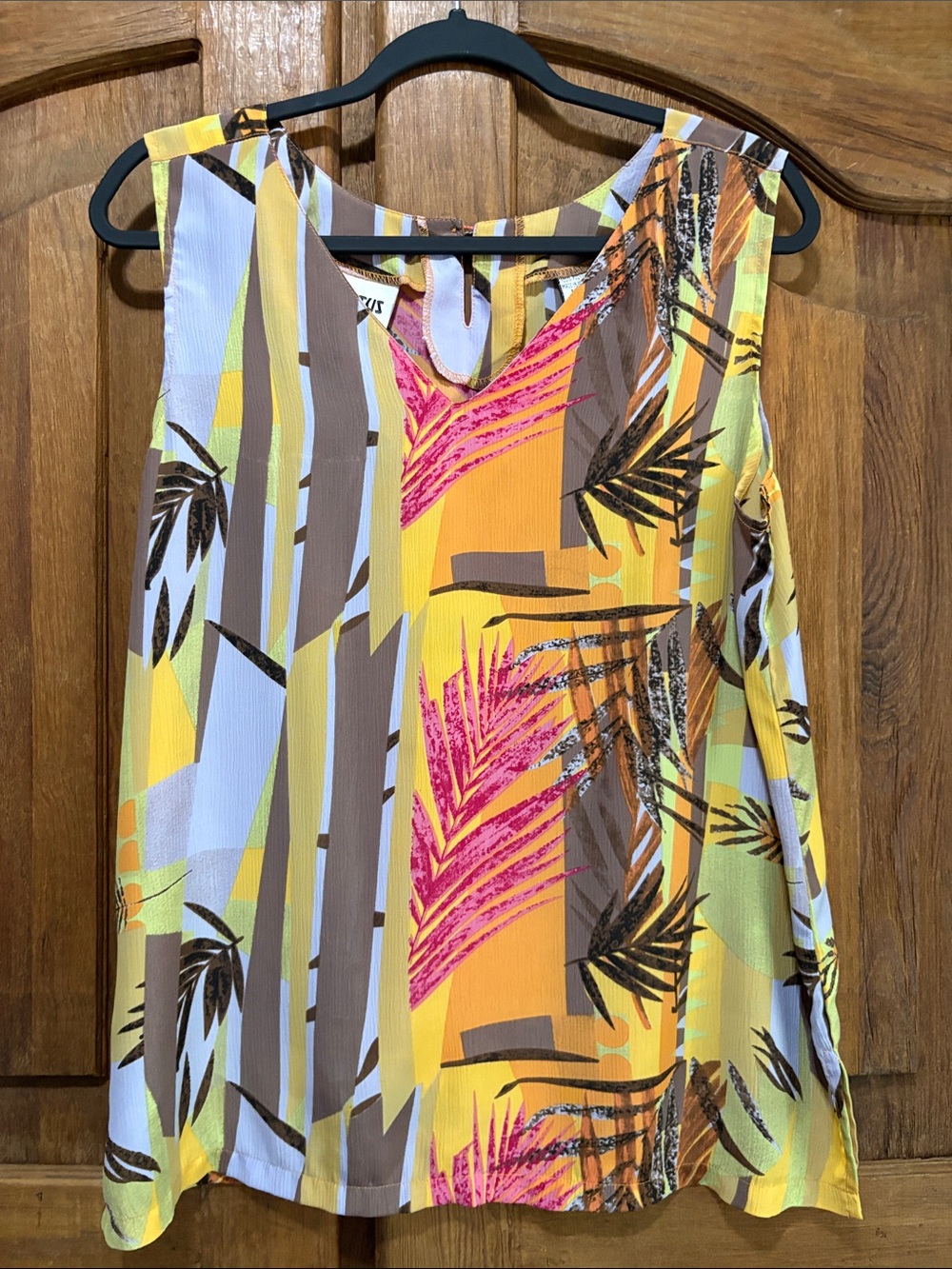 Kaktus Yellow Multi Tropical Print Sleeveless Blouse